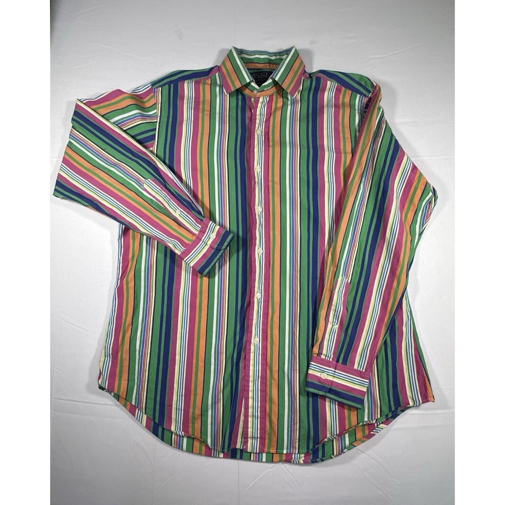 Vintage Polo Ralph Lauren Mens L Striped Long Sleeve Button Up Shirt Classic Fit